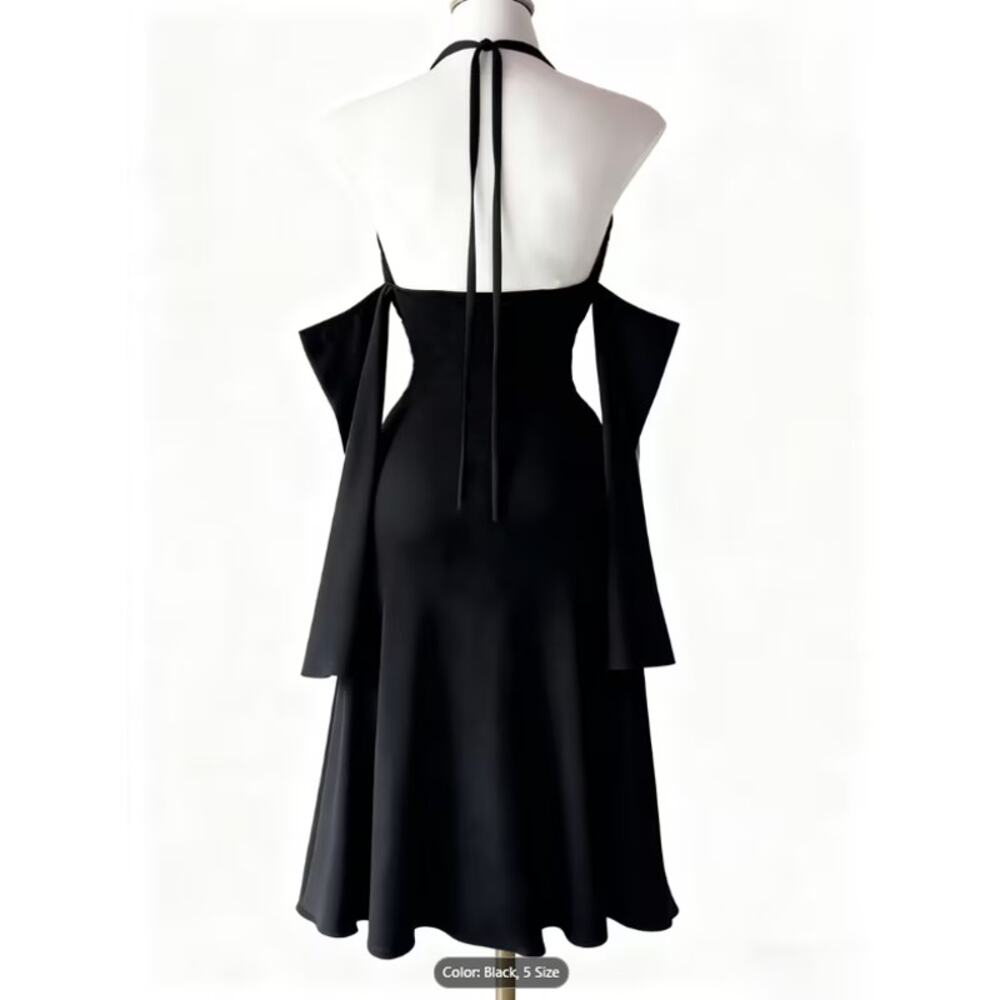 Dark Gothic Style Halter Neck Dress High Slit Cutout Gothic Evening Gown - Picture 3 of 4